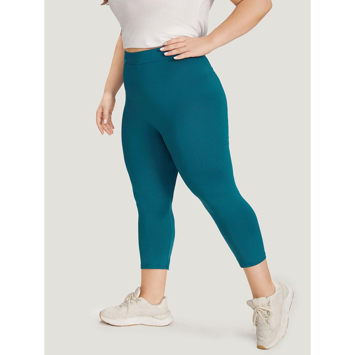 Plus Size Plain Skinny High Rise Cropped Leggings Women Aegean Casual High stretch Skinny High Rise Dailywear Leggings BloomChic 14-16/1X Product Image