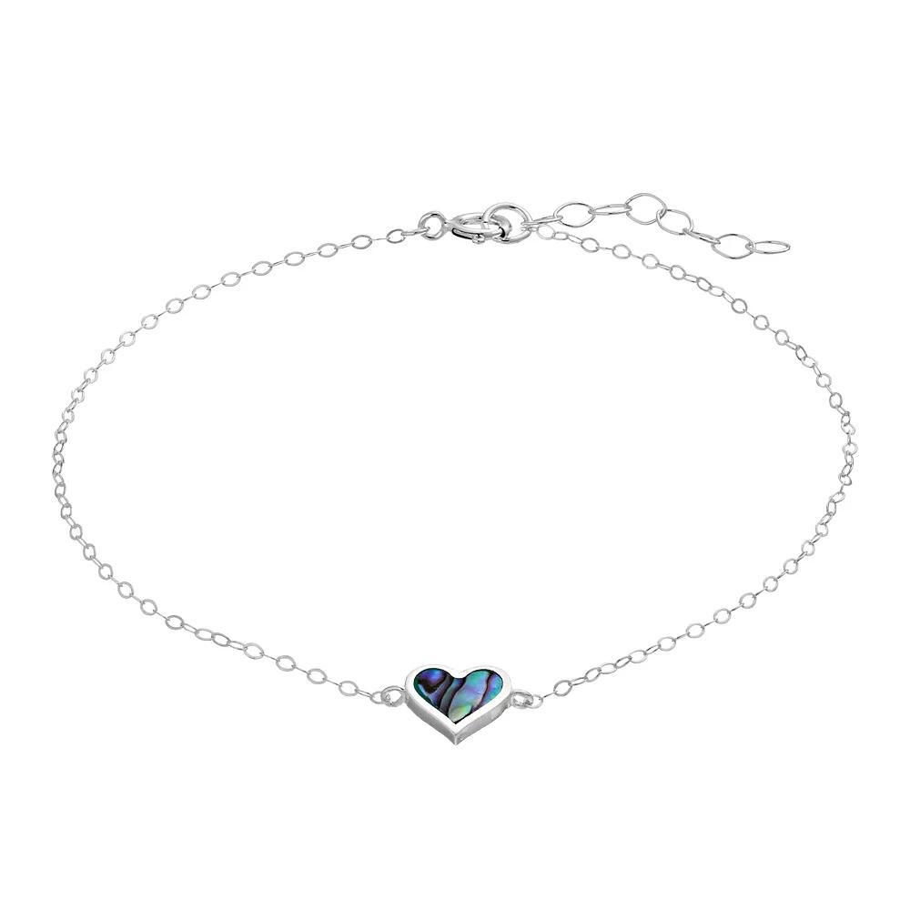Aleure Precioso Sterling Silver Abalone Inlay Heart Chain Anklet, Women's, Size: 9" Product Image