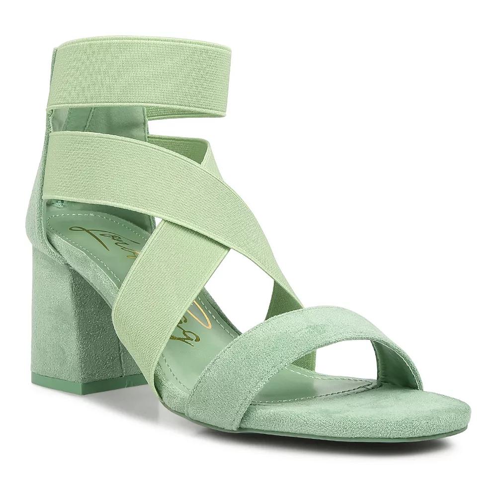 London Rag Women's Elastic Strappy Block Heel Sandals, Size: 5, Green Product Image