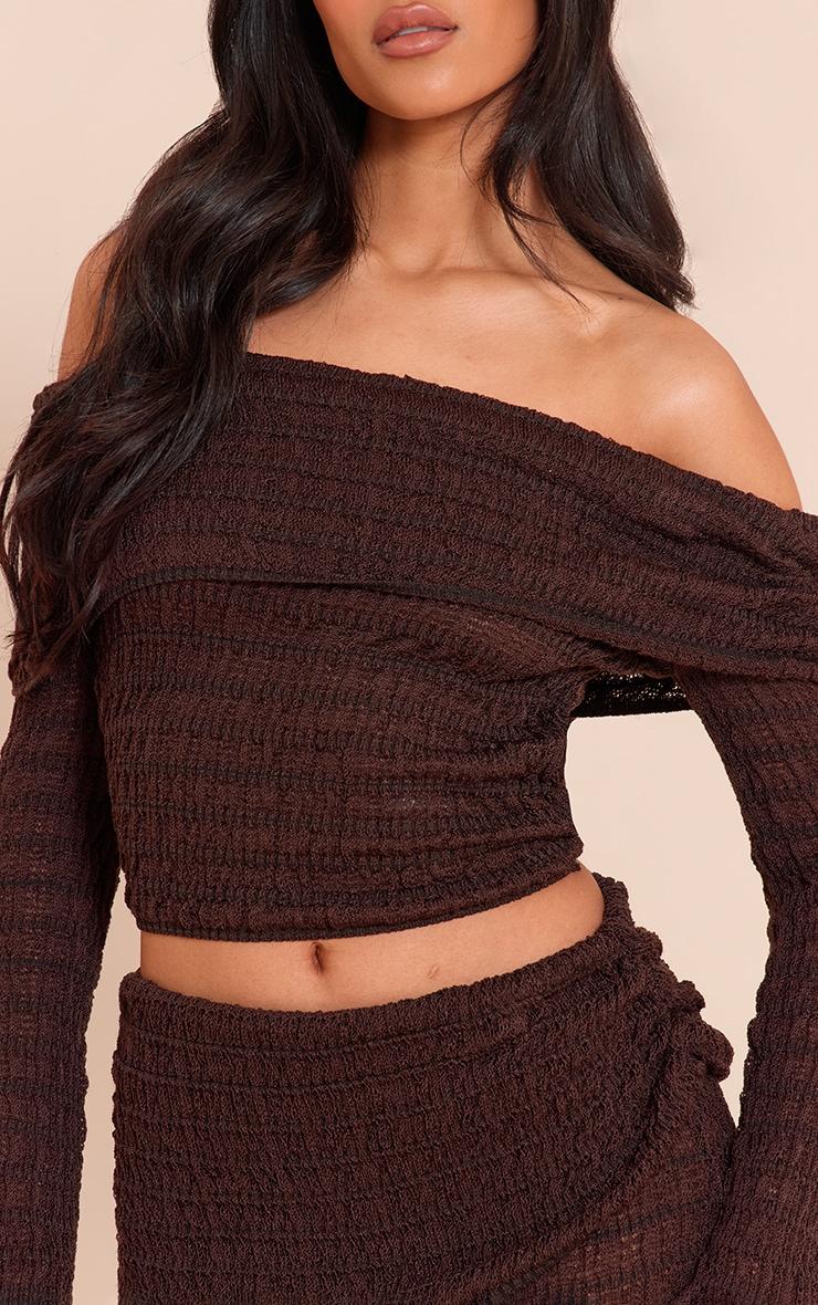 Tall Chocolate Bardot Textured Knit Top Product Image