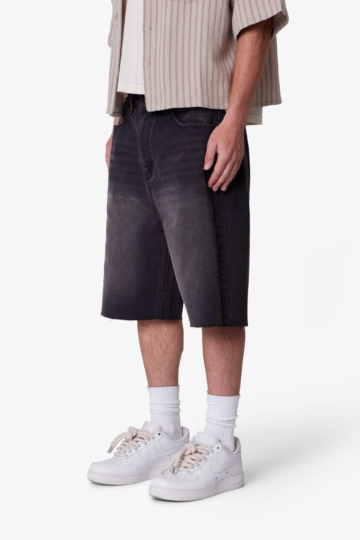 Baggy Cut Off Denim Shorts - Washed Black Product Image