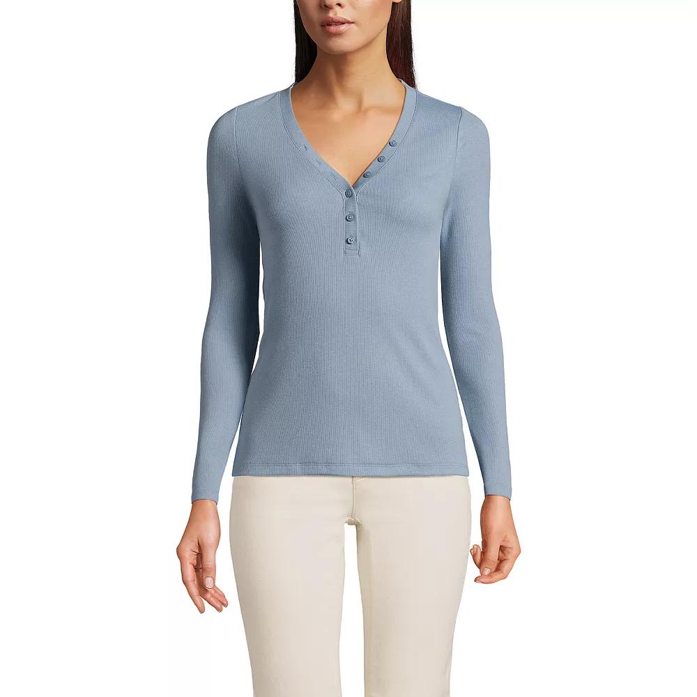 Petite Lands' End Long Sleeve Ribbed Henley, Women's,  Product Image