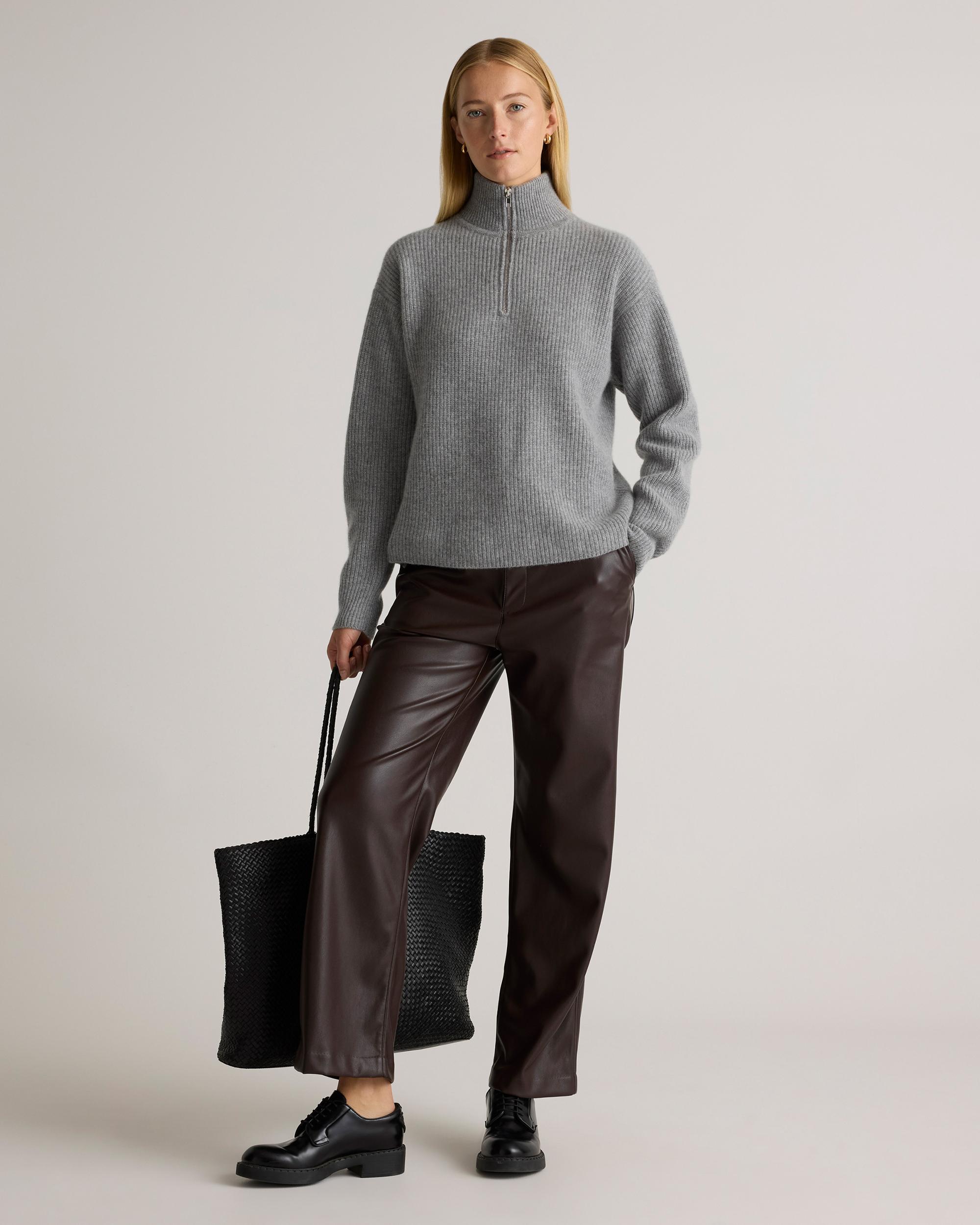 Quince | Women's Mongolian Cashmere Fisherman Quarter Zip Sweater Product Image