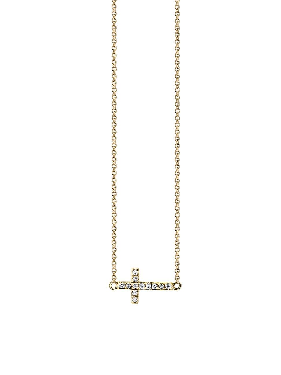 Womens 14K Yellow Gold & .06 TCW Diamond Cross Necklace Product Image