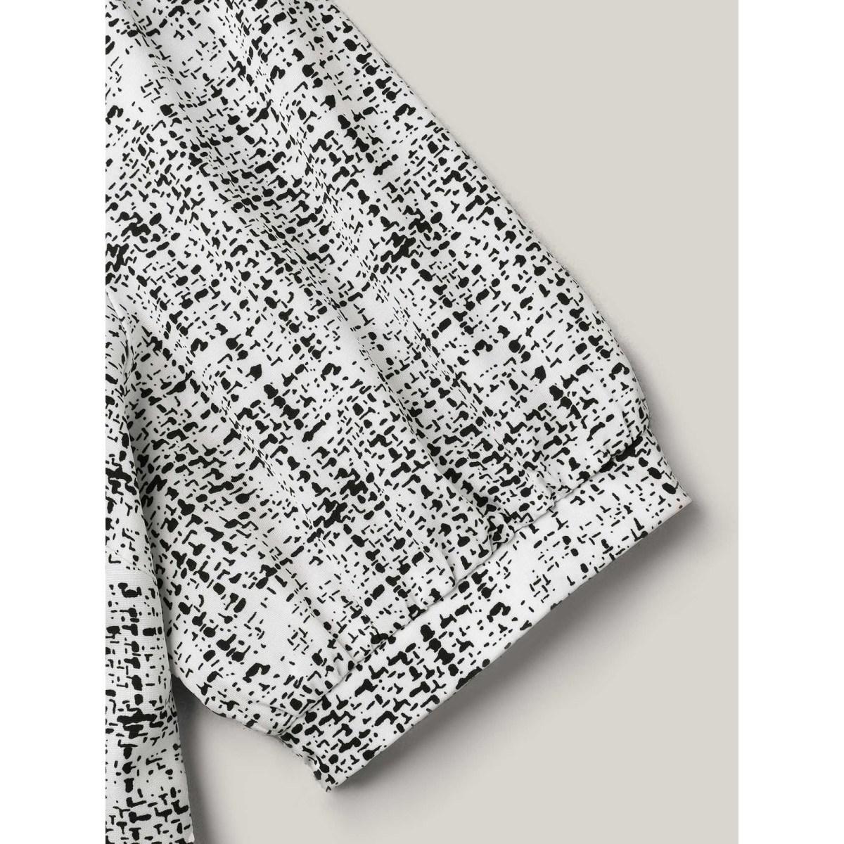 Plus Size WhiteSmoke Geometric Print Puff Sleeve Blouse Women Office Short sleeve Flat collar with V-notch Office Blouses BloomChic 18-20/2X Product Image