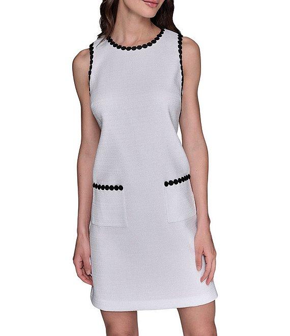 KARL LAGERFELD PARIS Sleeveless Contrast Trim Faux Tweed Dress Product Image