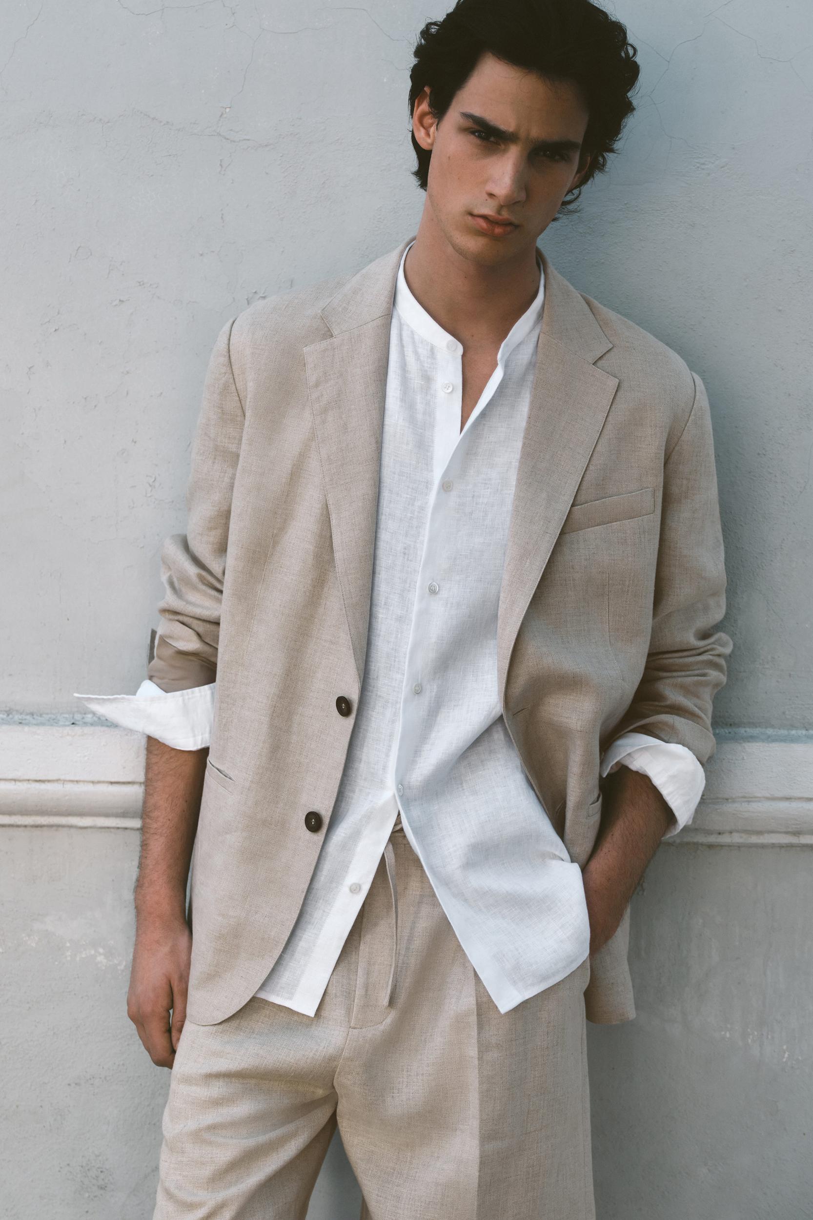 GRANDAD-COLLAR LINEN SHIRT Product Image