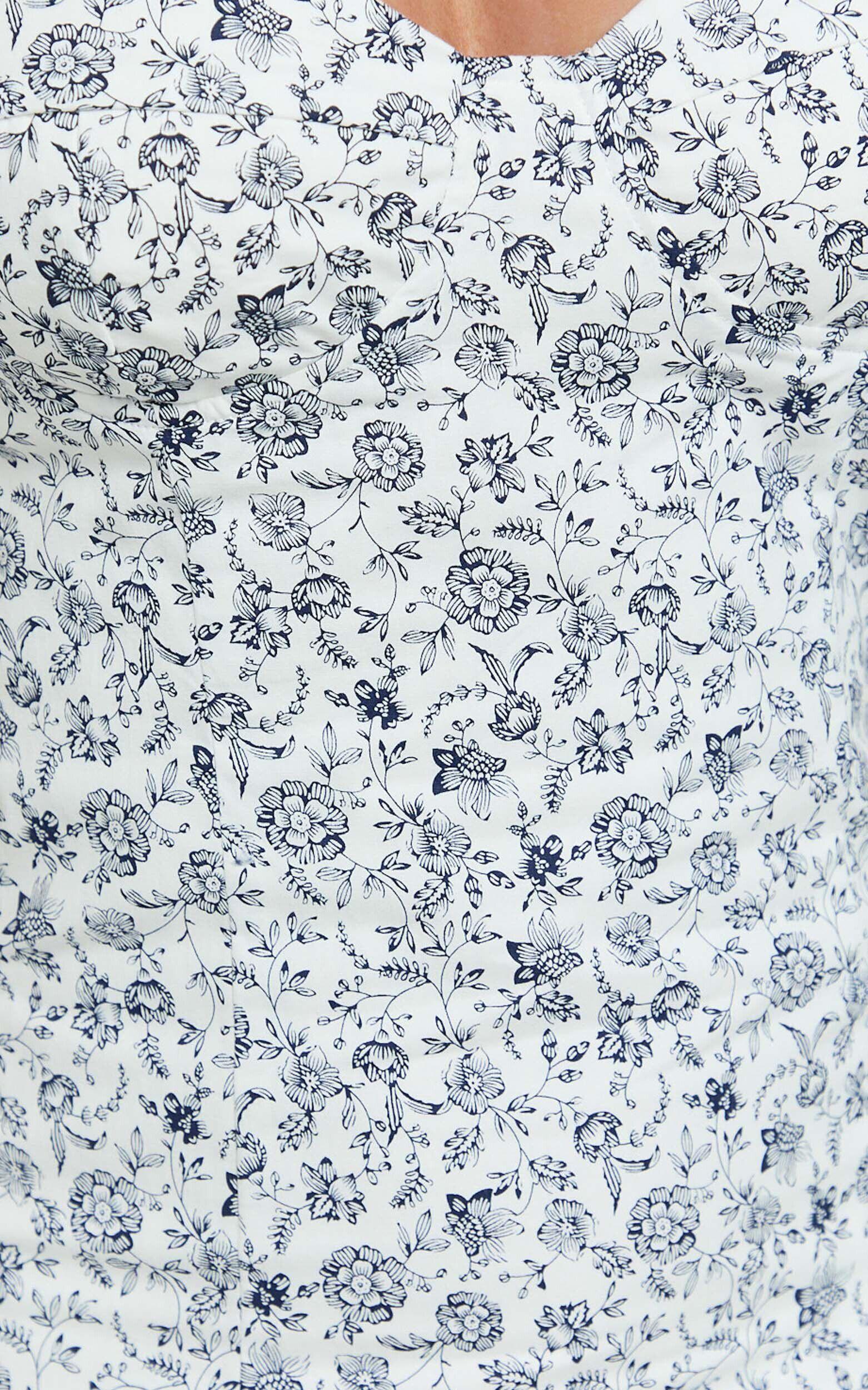 Larson Mini Dress - Tie Strap Ruched Bust Dress in White/Blue Product Image