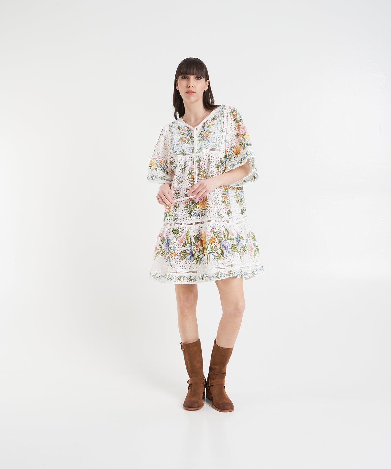 Mini dress with perforated embroidery Product Image