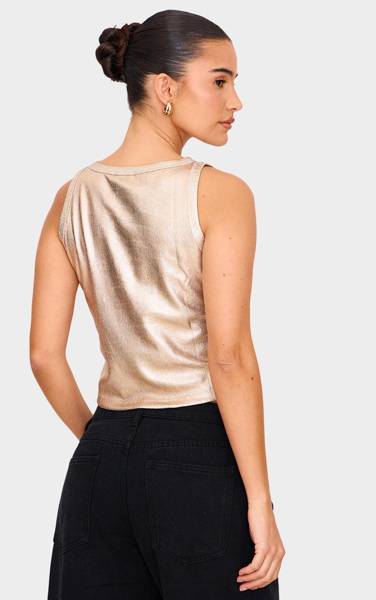 Gold Metallic Ribbed Racer Long Vest Top Product Image