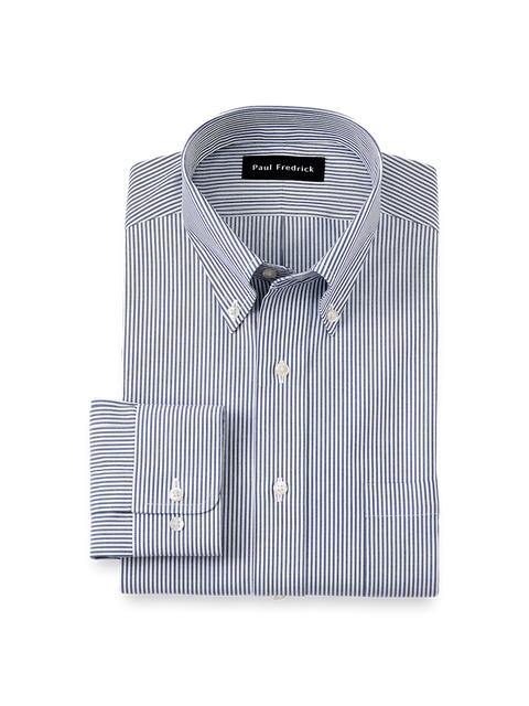Non-Iron Cotton Pinpoint Solid Button Down Collar Dress Shirt - Blue Stripe Product Image
