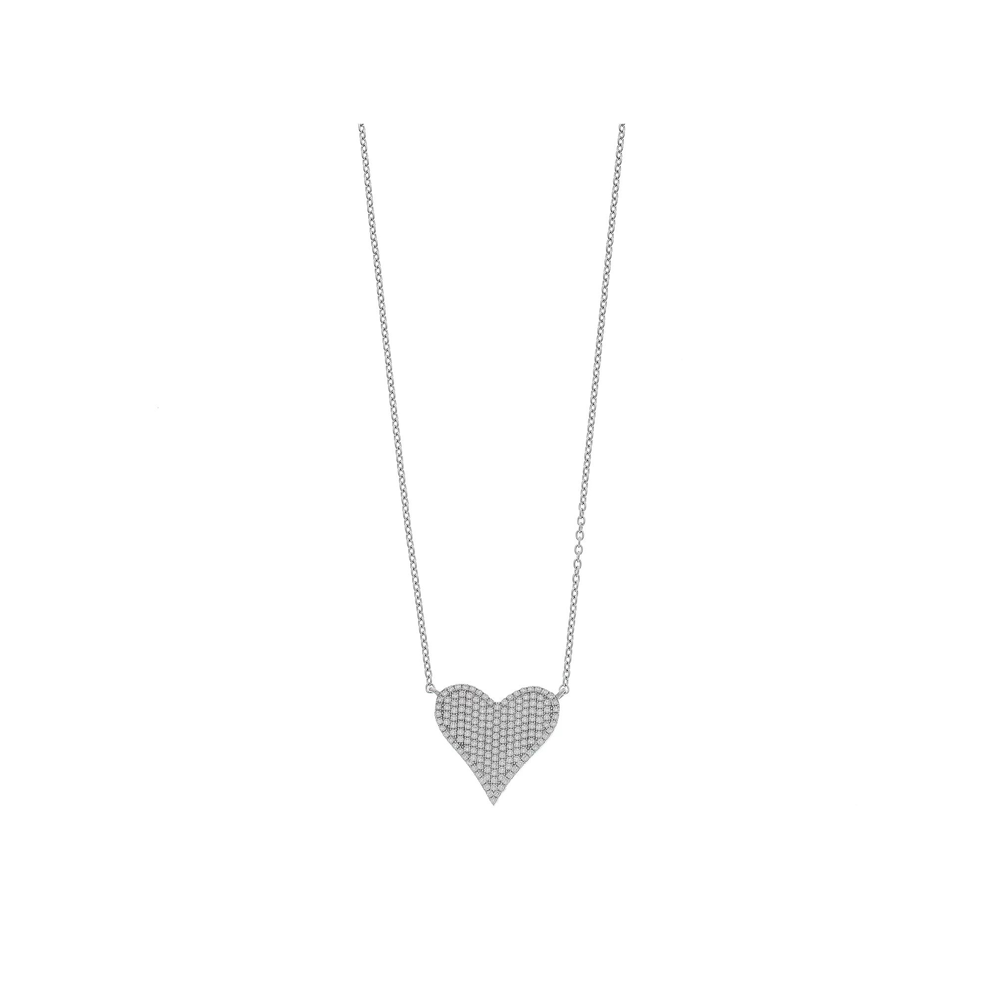 Sterling Silver Cubic Zirconia Pave Heart Pendant Necklace, Women's Product Image