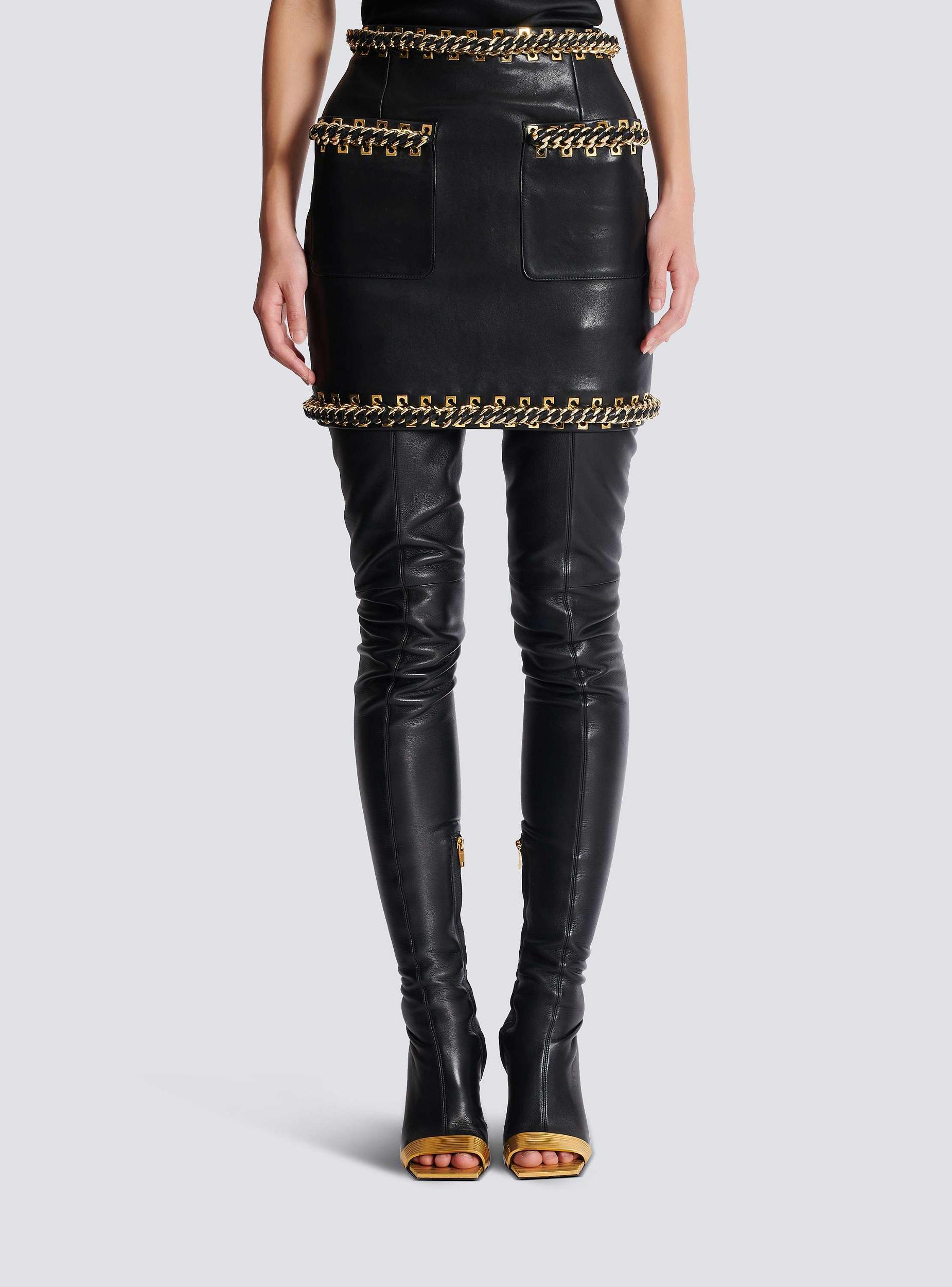 Short lambskin skirt with chains Product Image