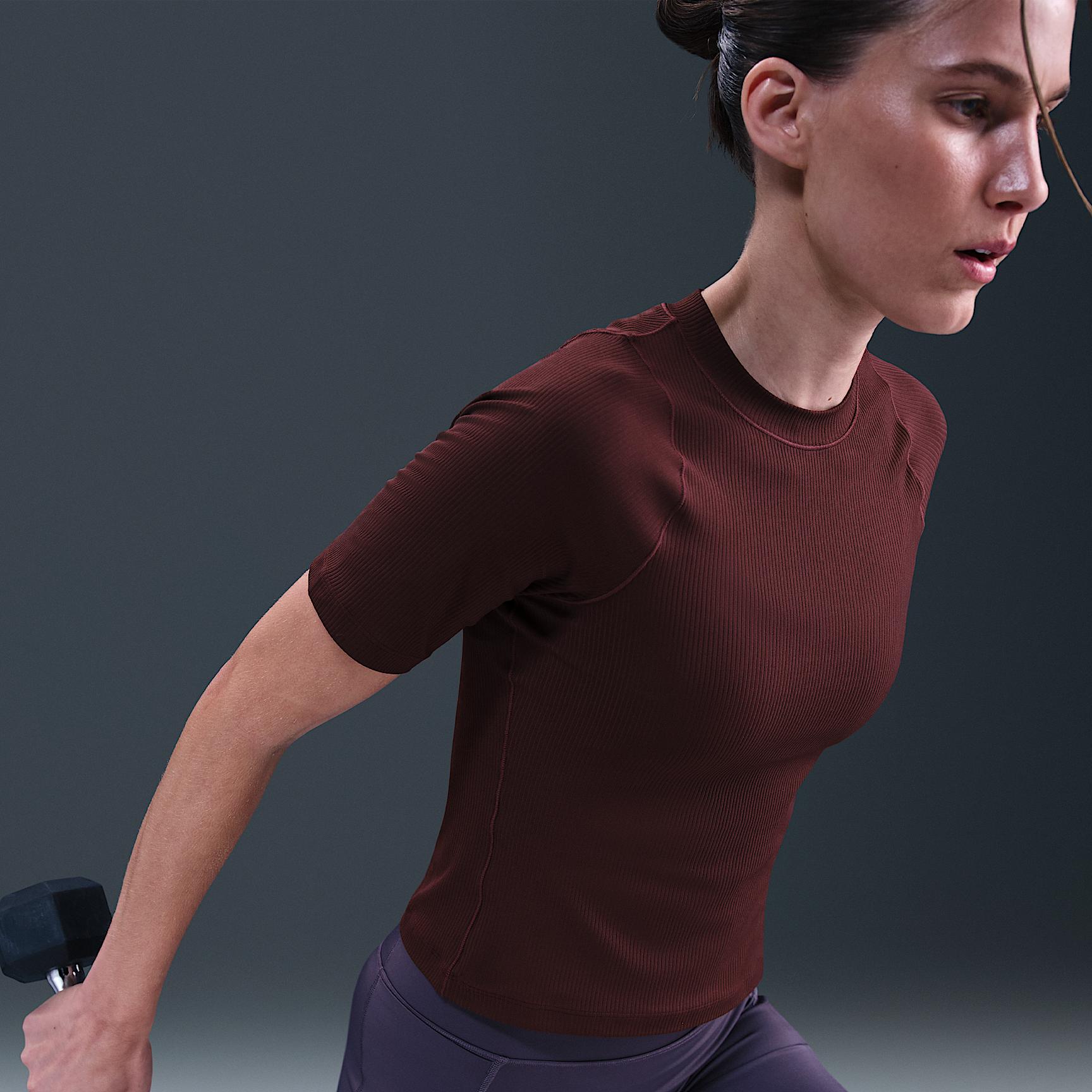 Nike Womens Zenvy Rib Dri-FIT Short-Sleeve Top | HF2772-652 Product Image