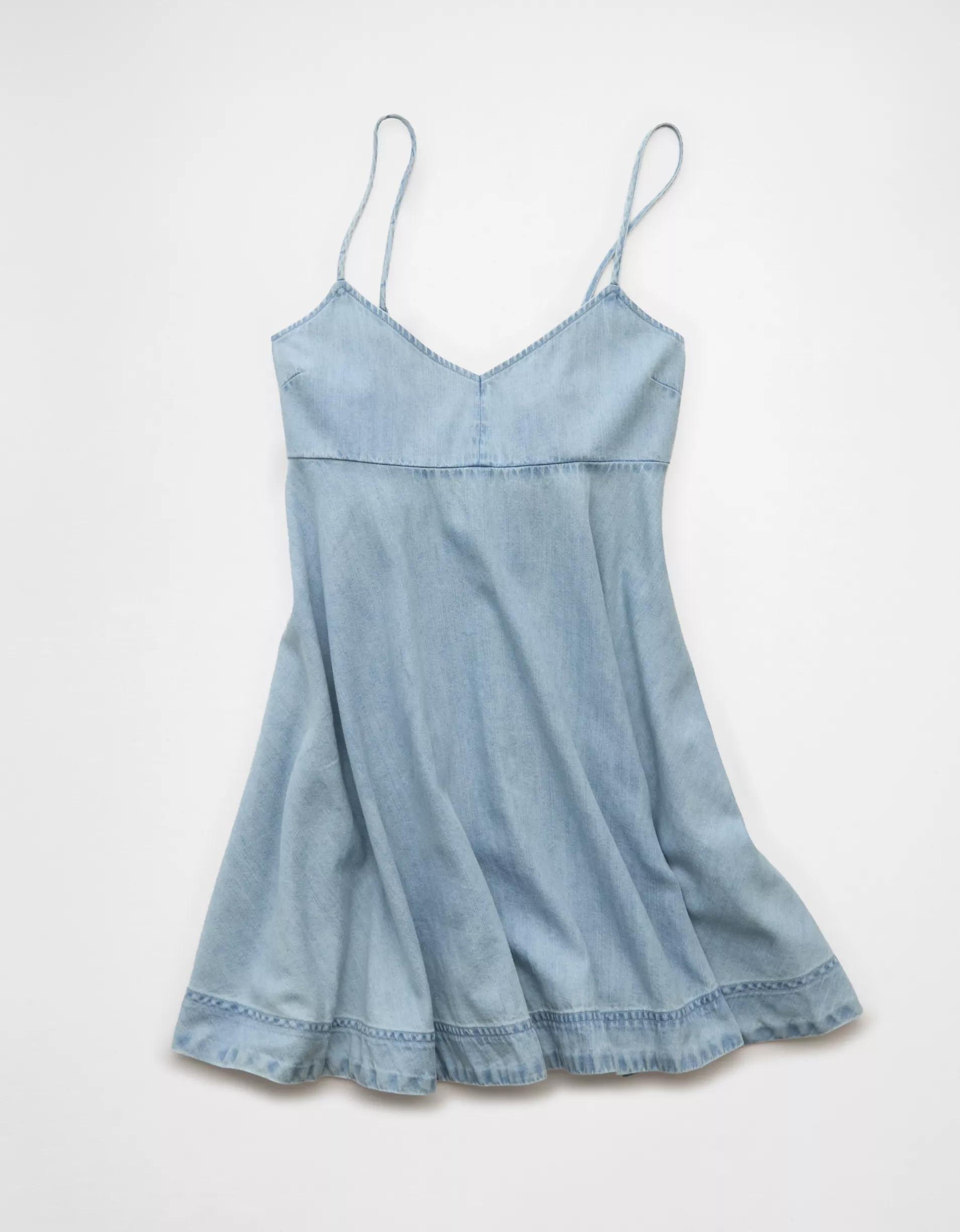 AE Denim Bow Back Babydoll Mini Dress Product Image