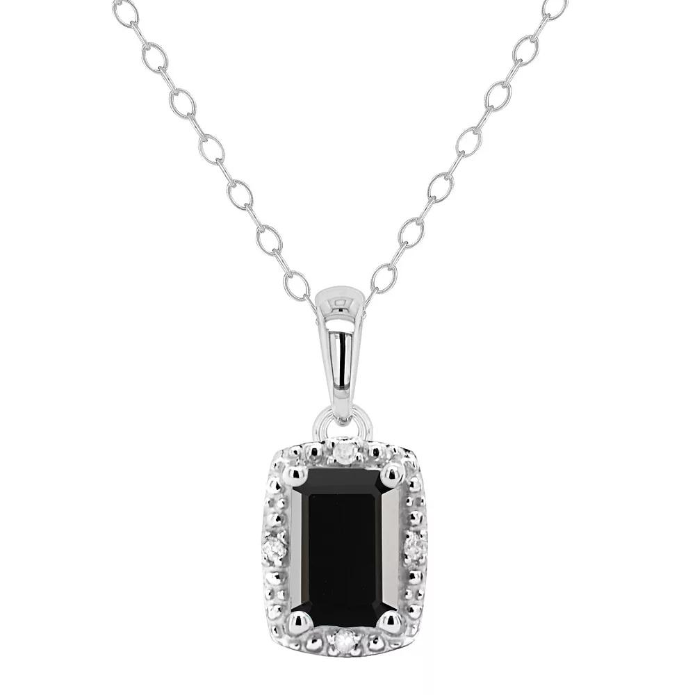Celebration Gems Sterling Silver Emerald Cut Onyx & Diamond Accent Pendant Necklace, Women's, Size: 18" Product Image