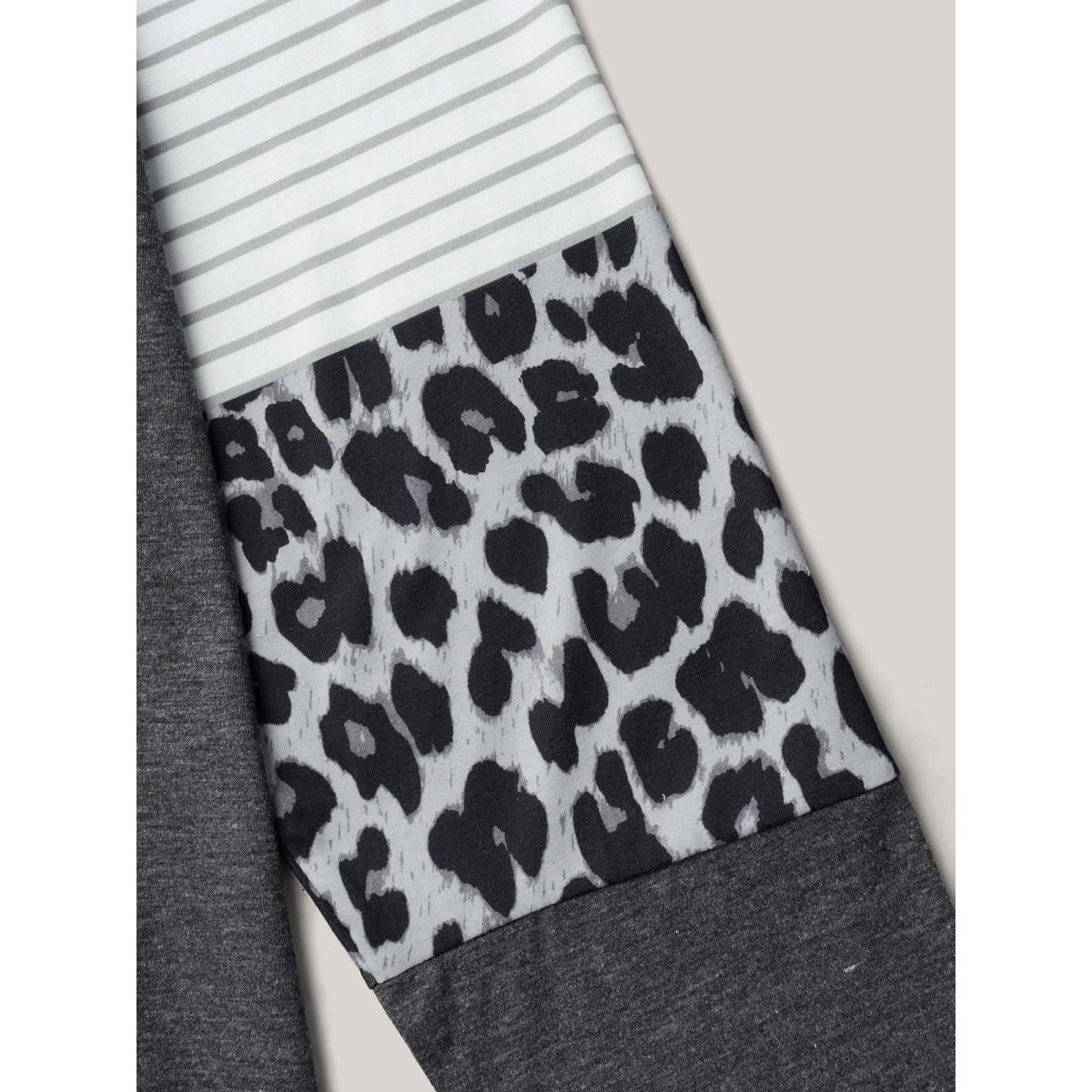 Plus Size Mixed Leopard Print Raglan Sleeve T-Shirt DimGray Women Leisure Contrast Round Neck Casual T-shirts BloomChic 22-24/3X Product Image