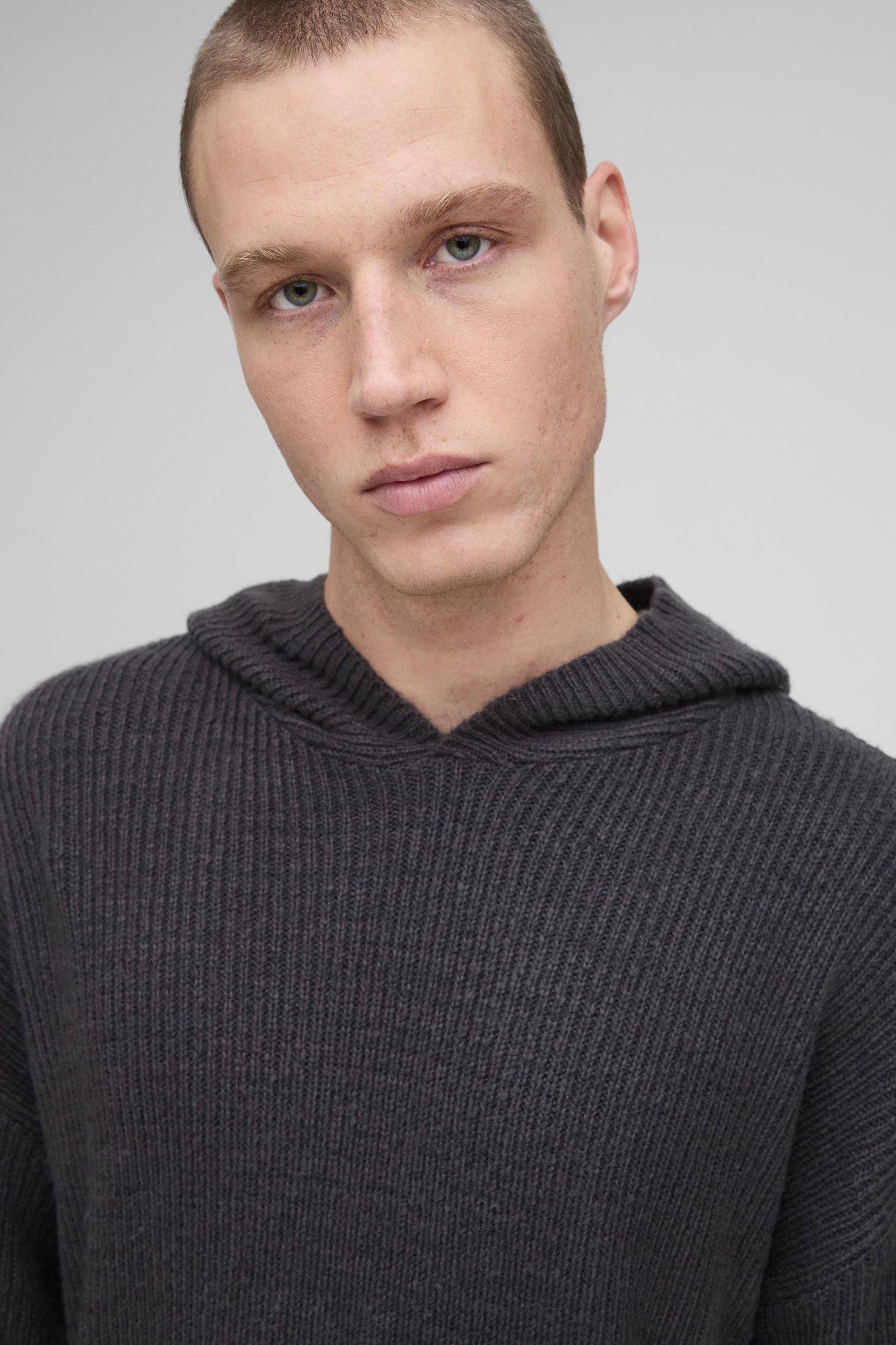 Oversized Boxy Brushed Rib Knitted Hoodie | boohooMAN USA Product Image