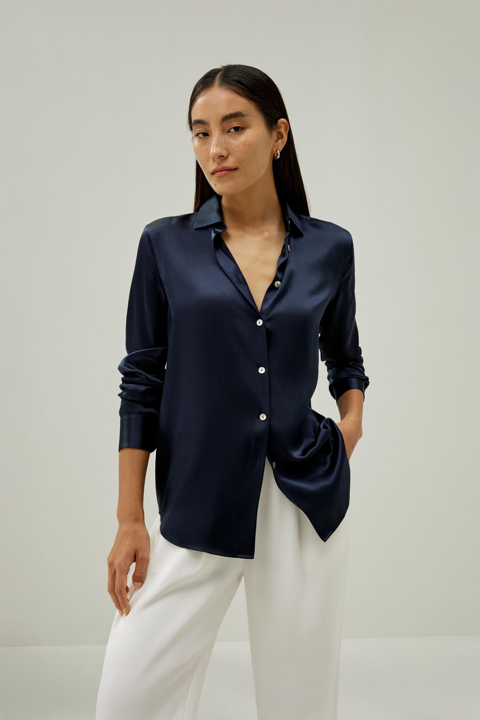 Elegant Button Up Silk Shirt Product Image