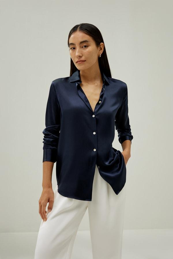 Elegant Button Up Silk Shirt Product Image