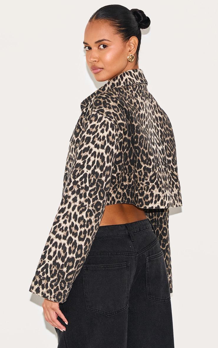 Leopard Print Denim Cropped Jacket Product Image