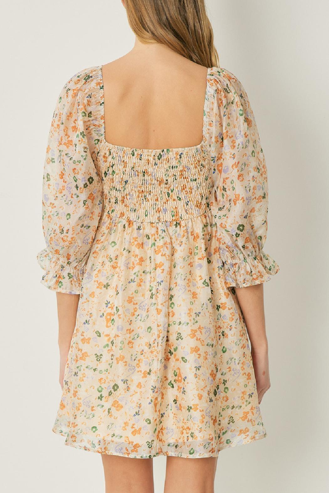 Square Neckline Floral Dress Product Image