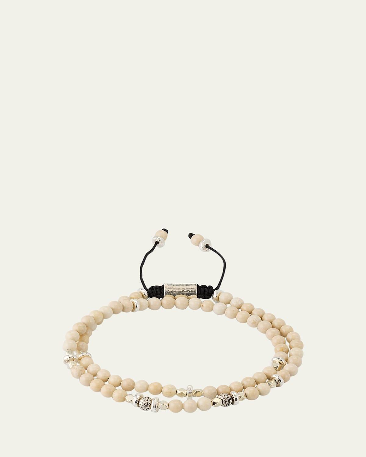 Mens Bone Beaded Wrap Bracelet with Sterling Silver Product Image
