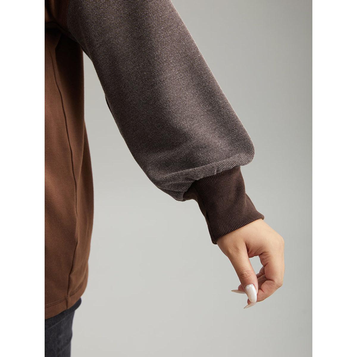 Plus Size Two Tone Patched Pocket Drop Shoulder Sweatshirt Women DarkBrown Casual Elastic cuffs Round Neck Everyday Sweatshirts BloomChic 26/4X Product Image