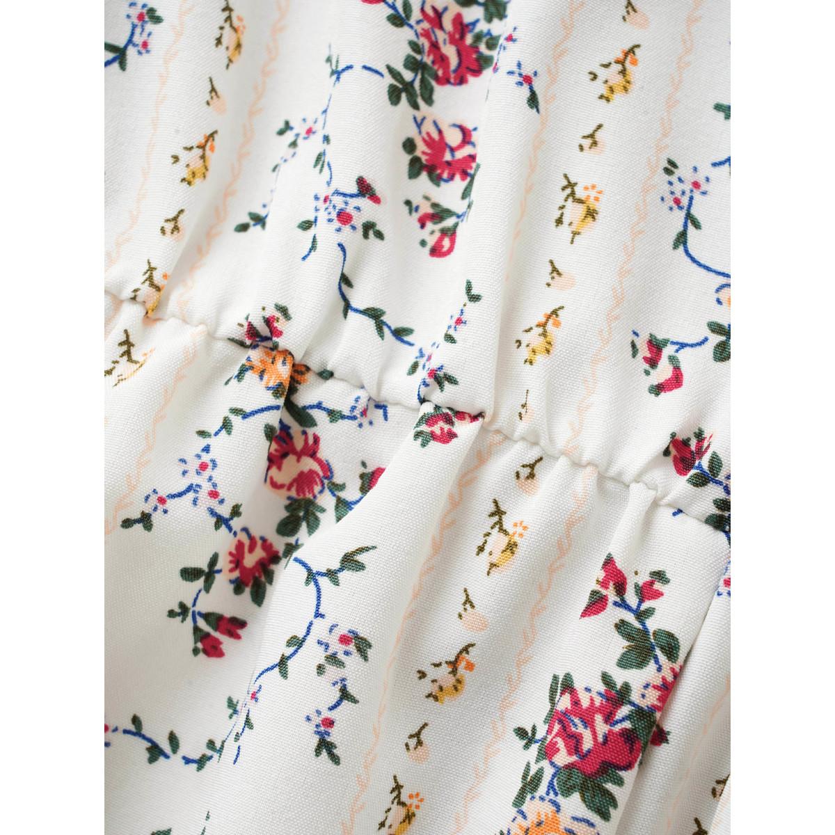 Plus Size Originalwhite Boho Print O Ring Zipper Lantern Sleeve Blouse Women Elegant Elbow-length sleeve V-neck Everyday Blouses BloomChic 14-16/1X Product Image