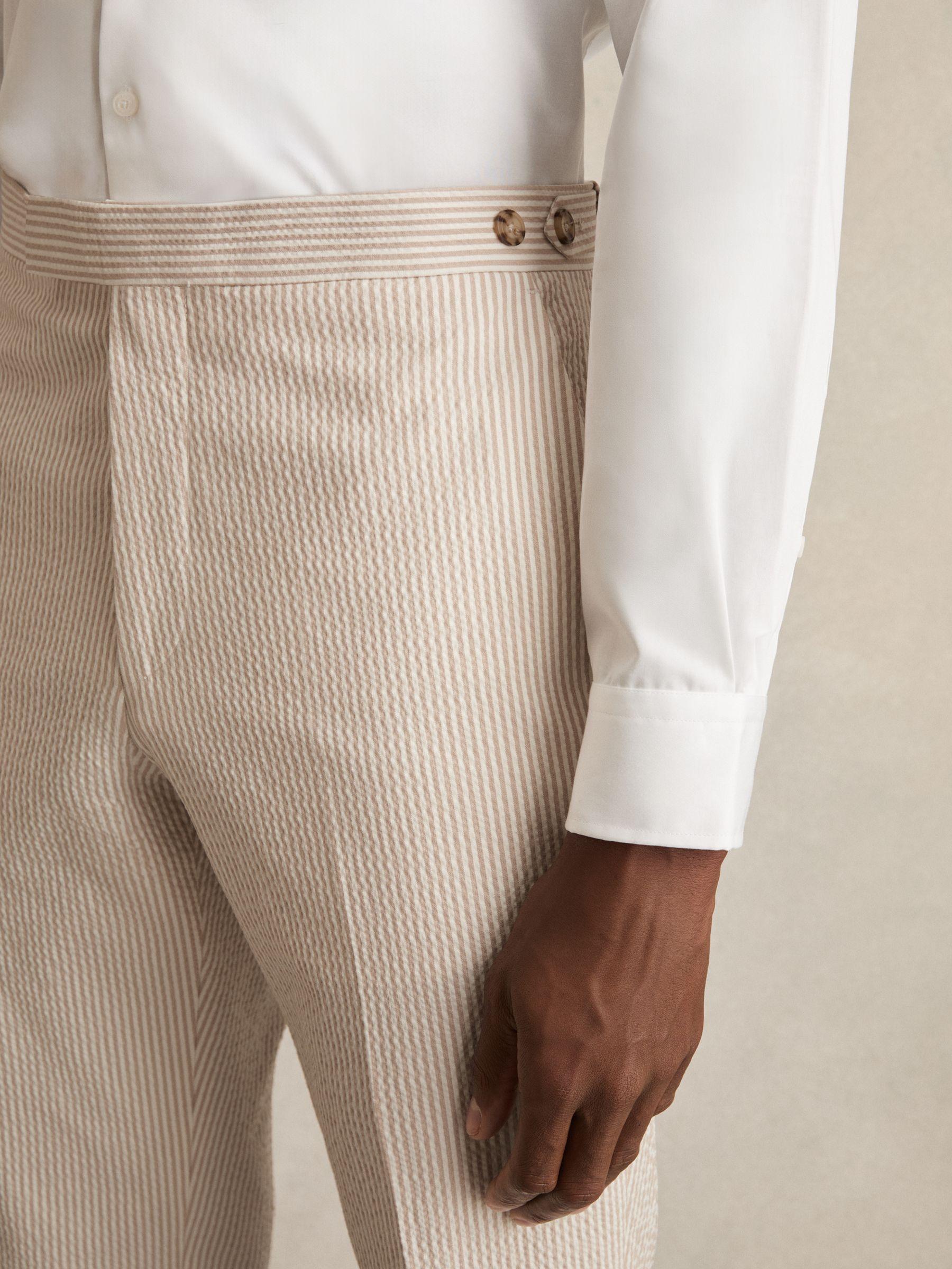 Seersucker Slim-Fit Suit Trousers in Oatmeal/White Product Image