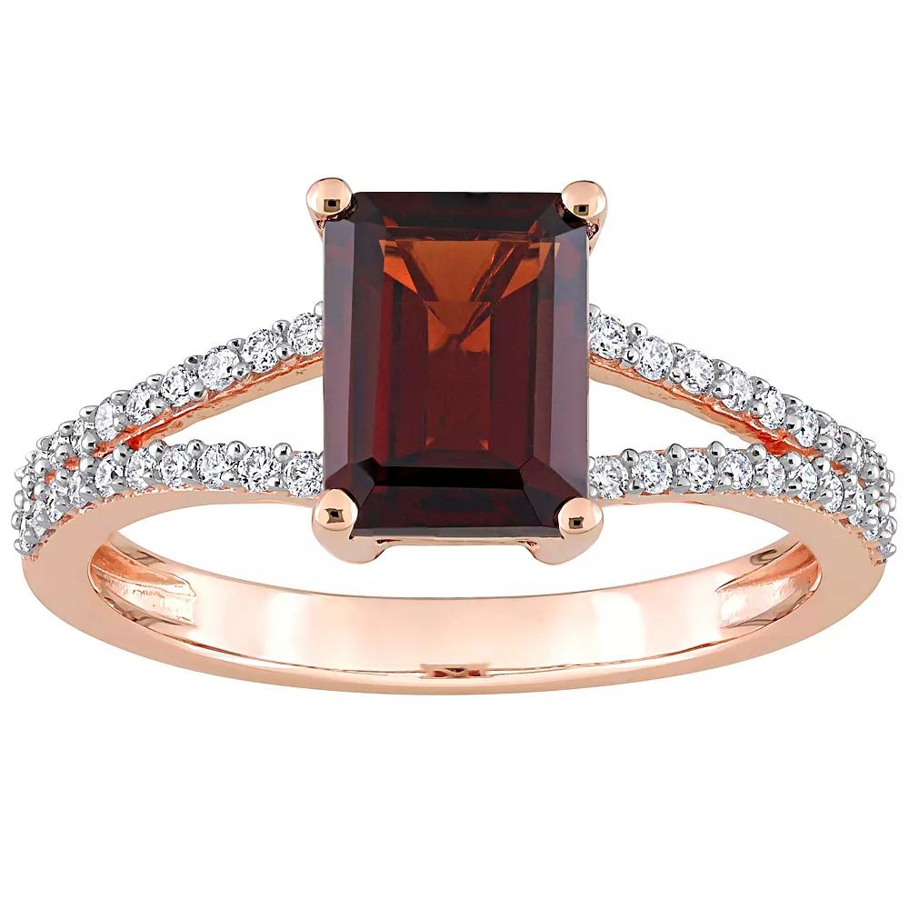 Stella Grace 14k Rose Gold Garnet & Diamond Accent Split-Shank Engagement Ring, Women's, Size: 6.50 Product Image