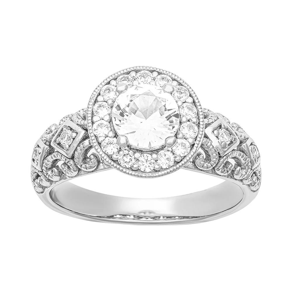 Love Always Sterling Silver Lab-Created White Sapphire Halo Engagement Ring, Women's, Size: 5 Product Image