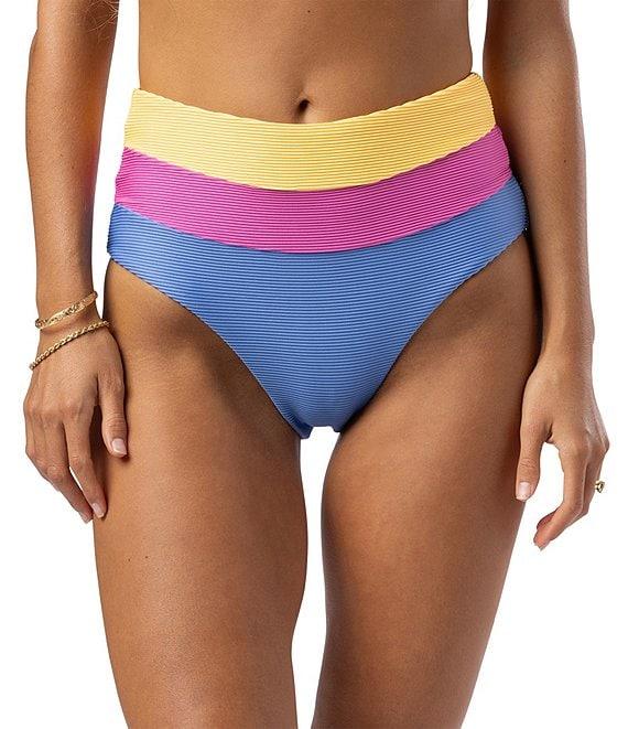 Rip Curl Block Party Spliced High Waist Back Ruched Hipster Swim Bottom Product Image