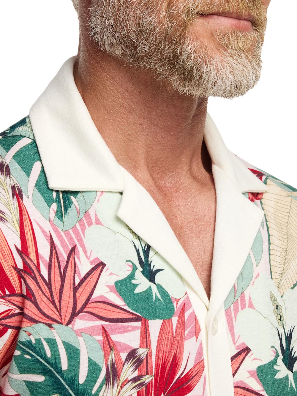 Linen Blend Full Button Front Camp Collar - Pink Multi Product Image