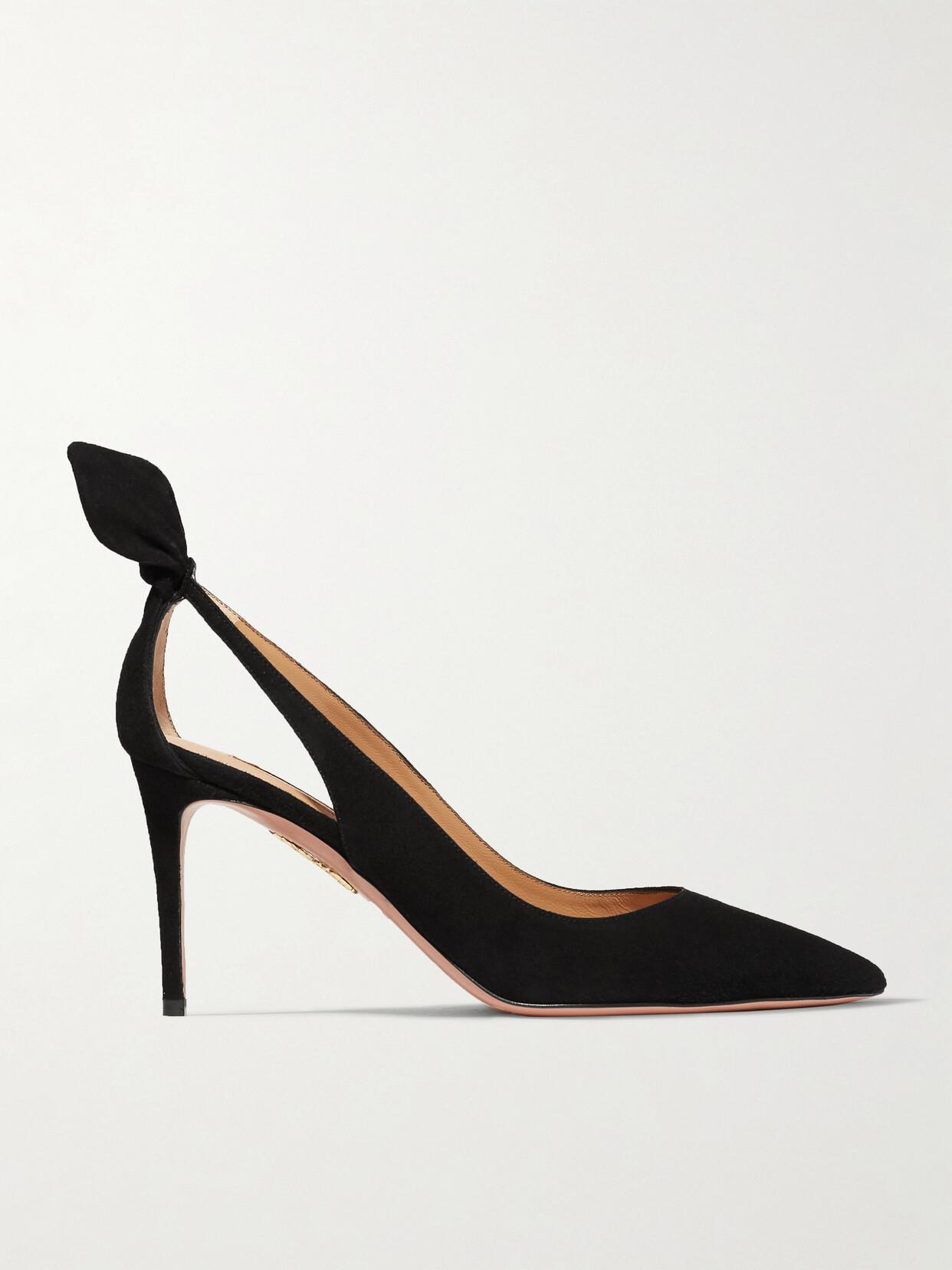 AQUAZZURA Bow Tie 85 Suede Pumps In Black Product Image