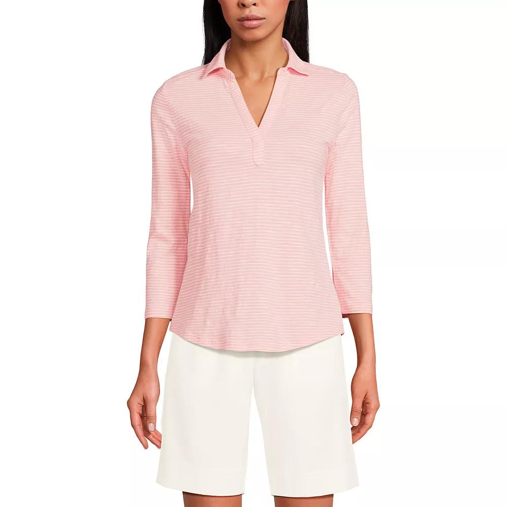 Women's Lands' End Slub Polo Top, Size: Medium, Ivory Product Image