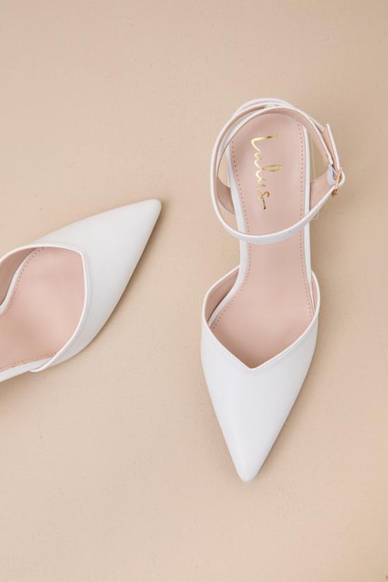 Alodie White Pointed-Toe Ankle Strap Pumps Product Image