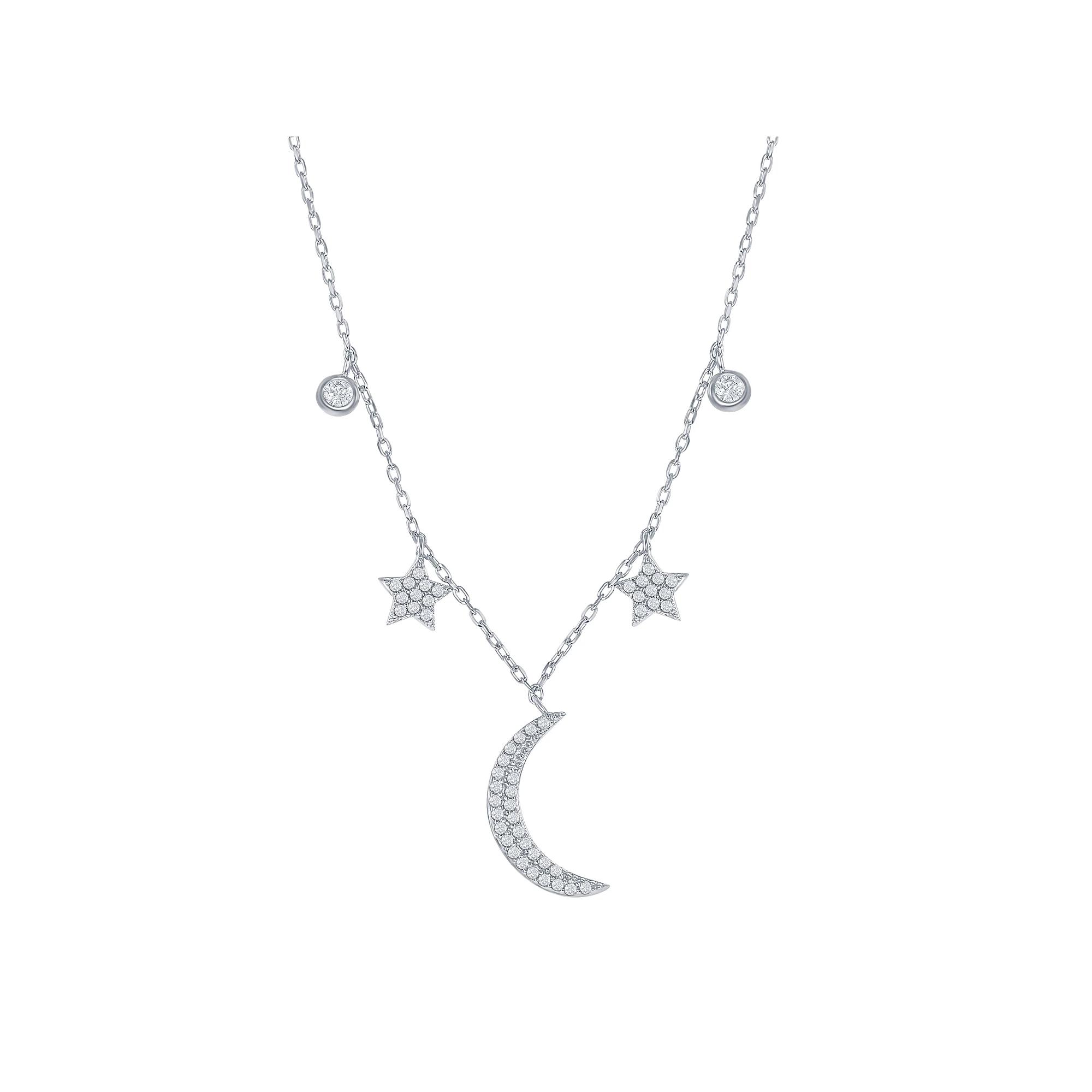 Sterling Silver Cubic Zirconia Moon & Stars Necklace, Women's, Size: 16-18" ADJ Product Image