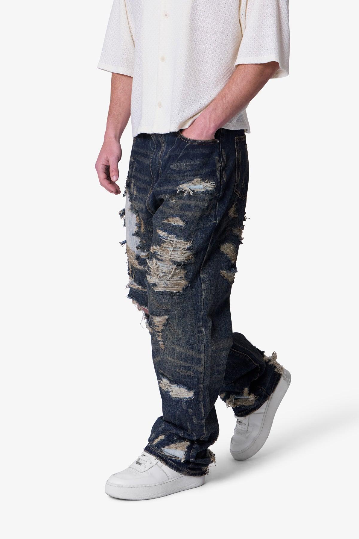 Ultra Baggy Gashed Denim - Blue Product Image