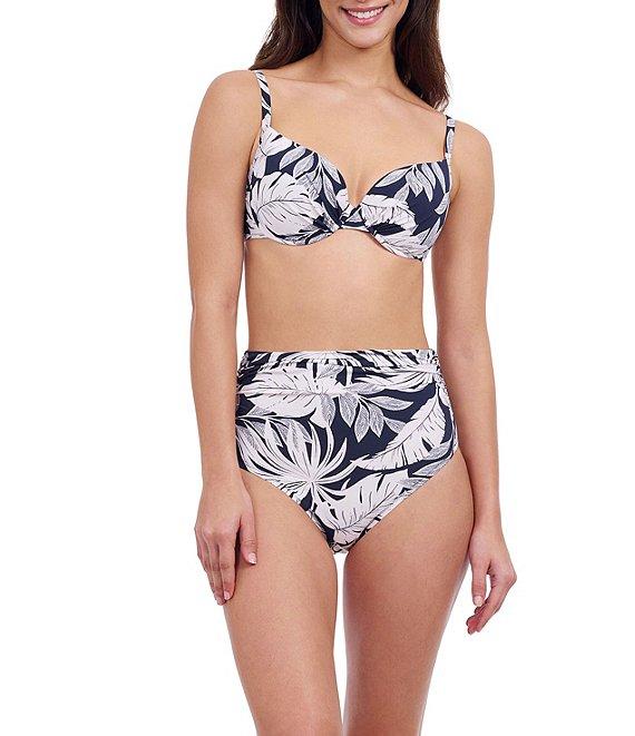 Profile By Gottex Malaya Tropical Leaf Print Shirred High Waist Swim Bottom Product Image