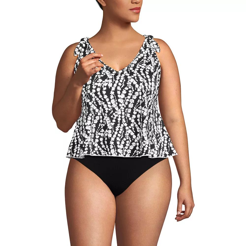 Plus Size Lands' End DD-Cup Tie Shoulder Flutter Tankini Top, Women's, Size: 18W Dd, Black White Floral Product Image