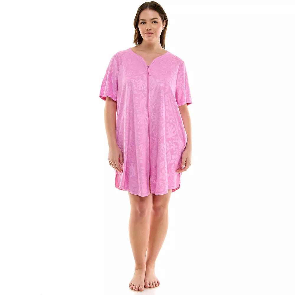 Plus Size Croft & Barrow® Embossed Honey Knit Terry Zip Robe, Women's, Size: 2XL, Cici Smp Trop Cyclamen Product Image