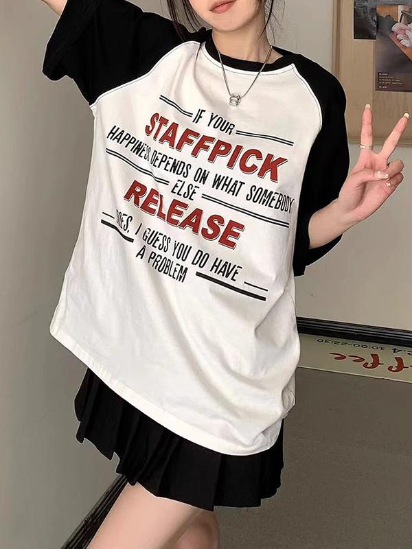 Letter Print Raglan Oversized Short Sleeve Tee Product Image