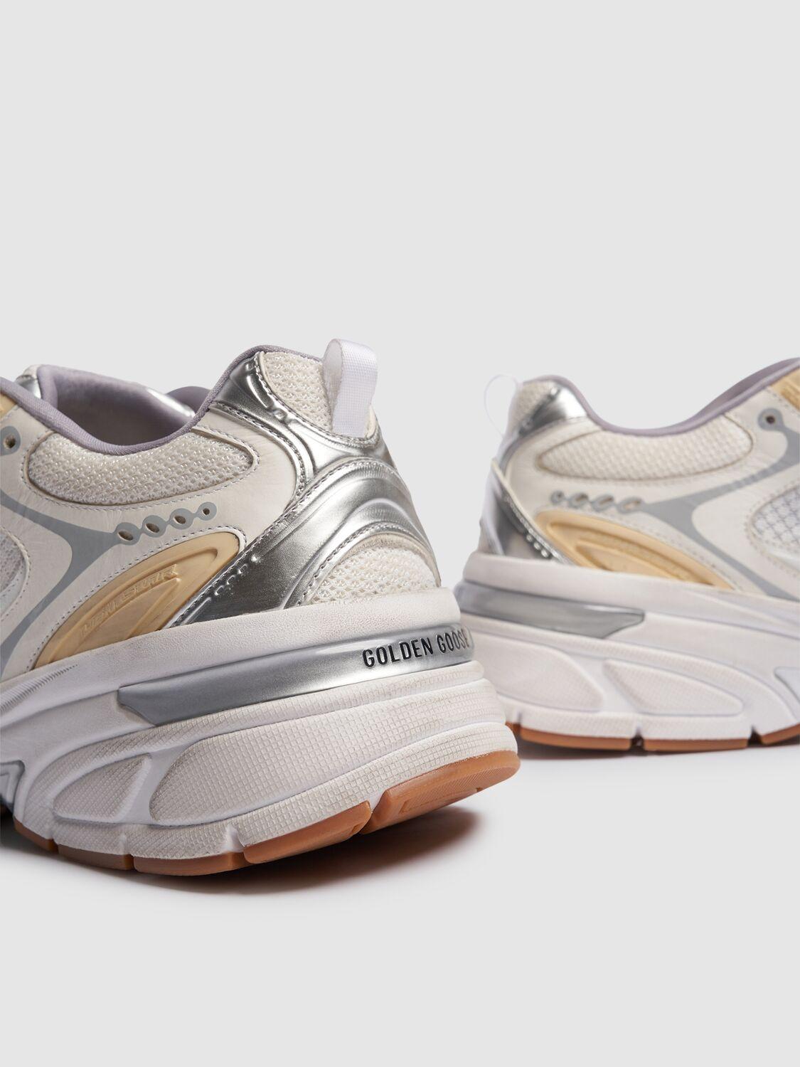 GOLDEN GOOSE Lightstar Leather Net And Suede Upper Sneakers With Tpu Star Net Heel In White Product Image