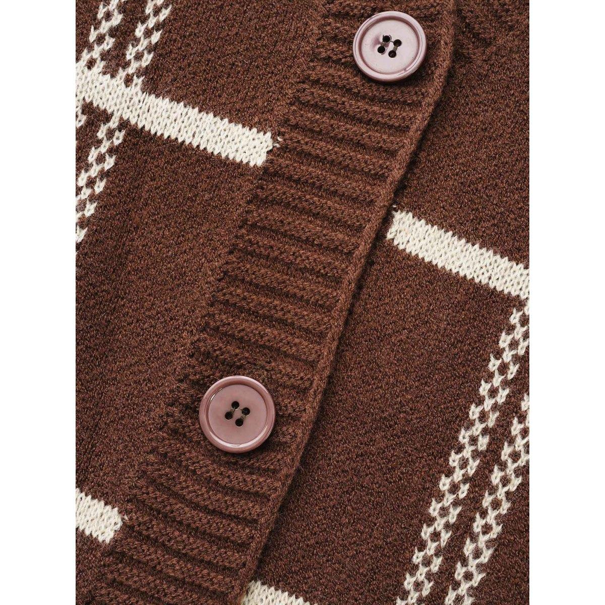 Plus Size Plaid Button Up Pocket Cardigan Browncoffeecolor Women Leisure Loose Long Sleeve Casual Cardigans BloomChic 18-20/2X Product Image