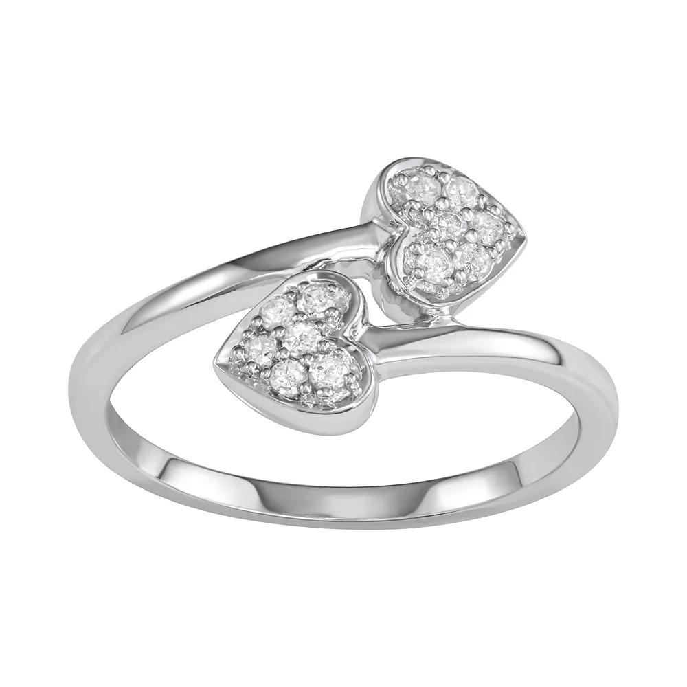 Sterling Silver 1/6 Carat T.W. Diamond Heart Bypass Ring, Women's, Size: 7, Silver Tone Product Image