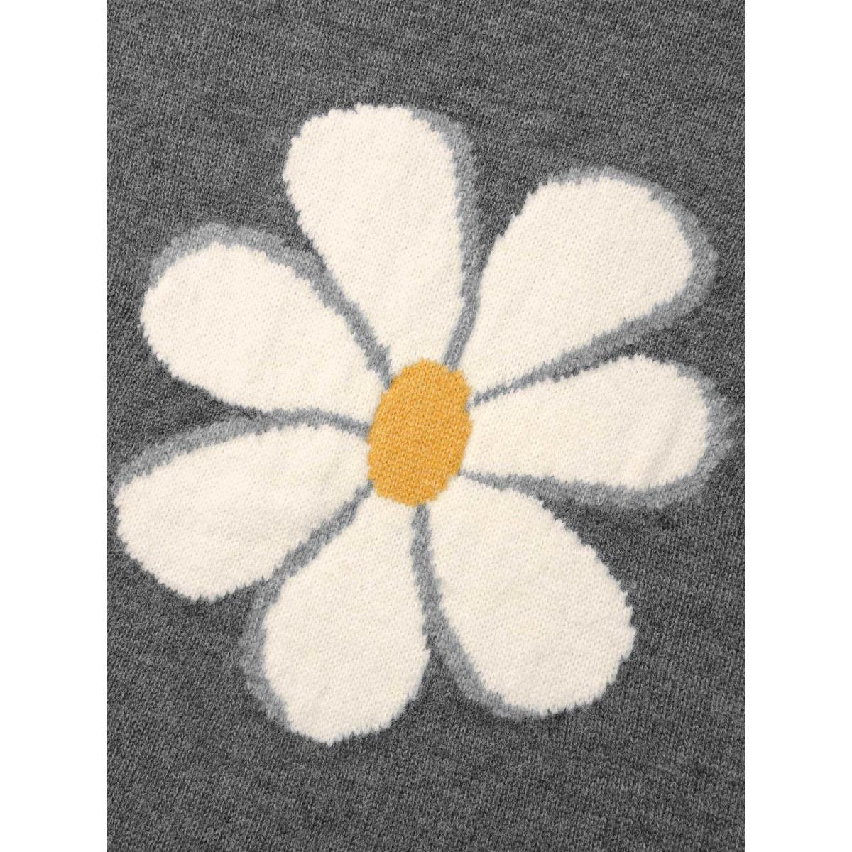 Plus Size Floral Textured Crew Neck Pullover DarkGray Women Playful Loose Long Sleeve Round Neck Casual Pullovers BloomChic 22-24/3X Product Image