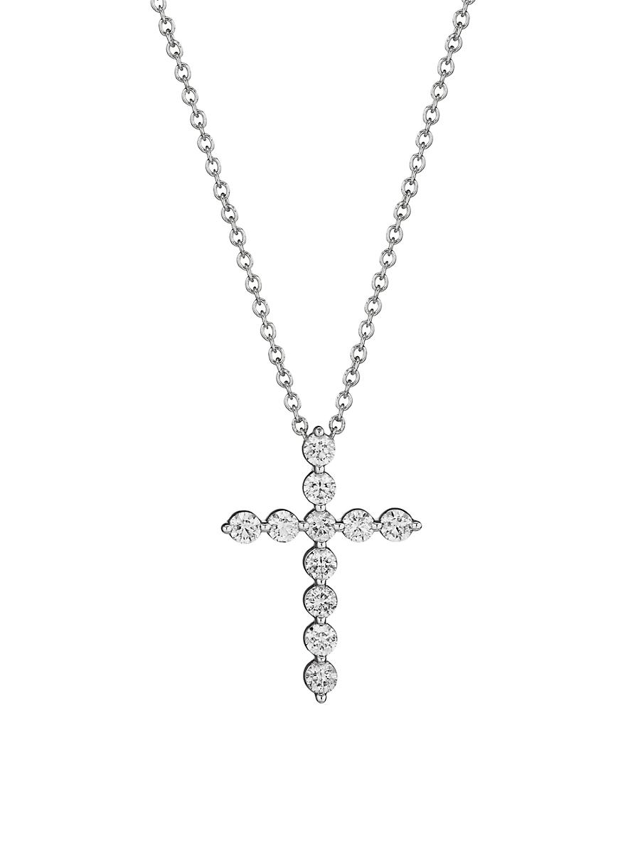 Womens 14K White Gold & 1 TCW Diamond Cross Pendant Necklace Product Image