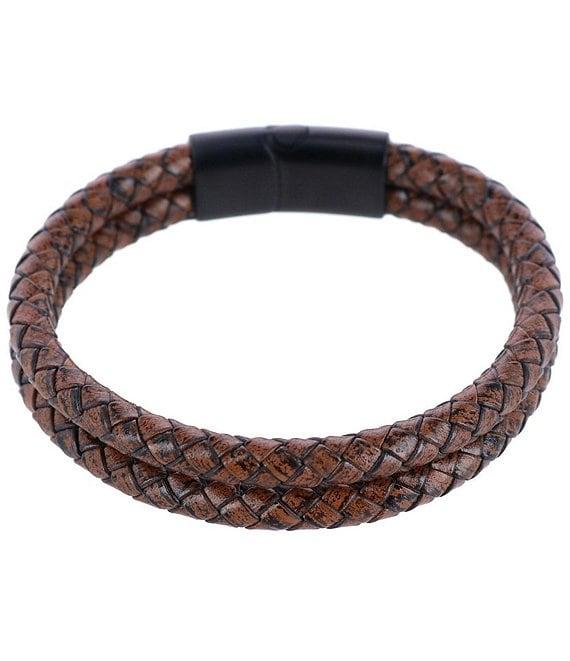 Trafalgar Simple 2 Band Braided Secure Clasp Leather Bracelet Product Image