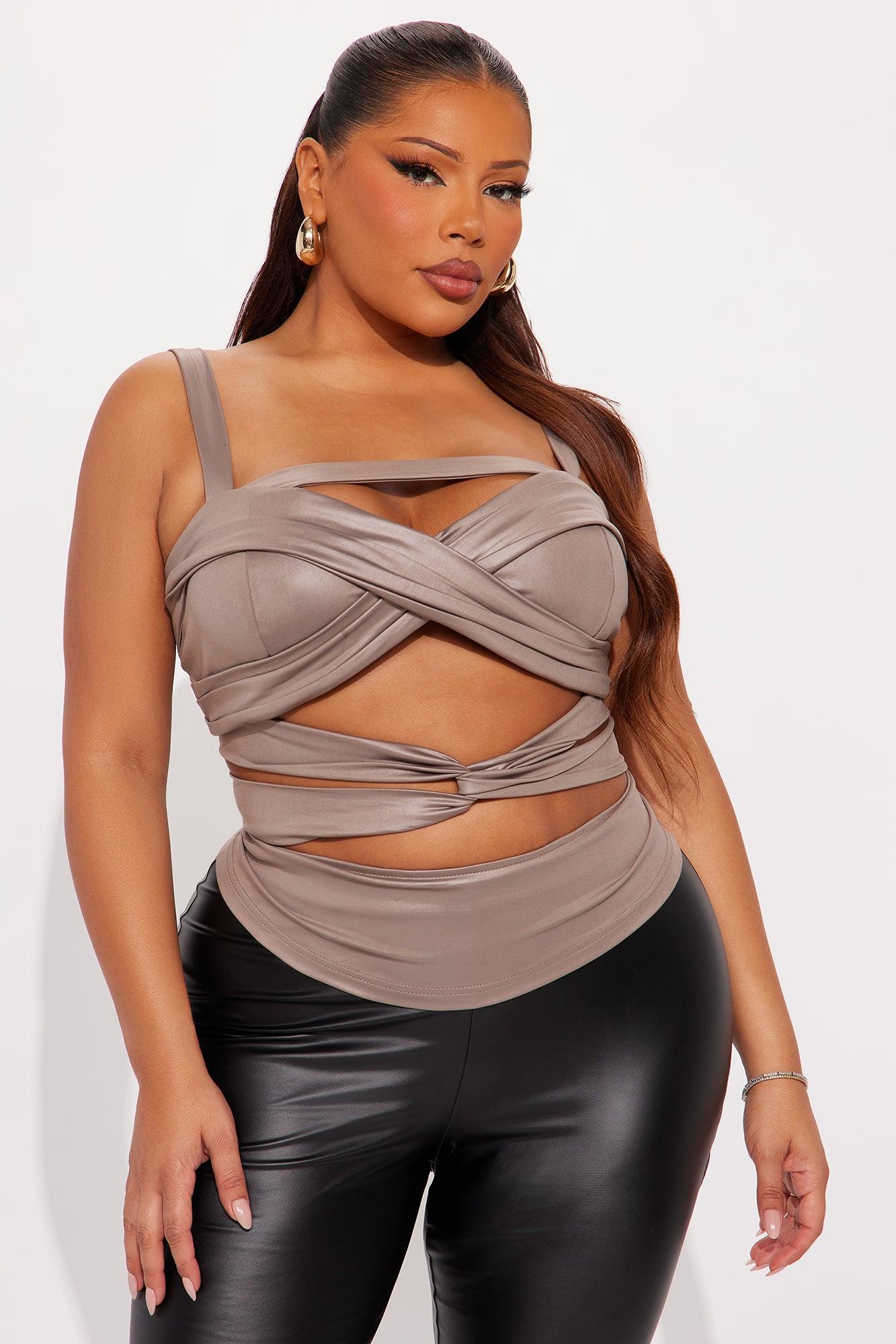 Set It Off Cut Out Halter Top - Stone Female Product Image